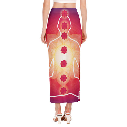 Mandala Chakras Aura Print Side Slit Maxi Skirt
