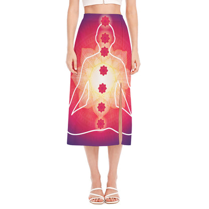 Mandala Chakras Aura Print Side Slit Midi Skirt