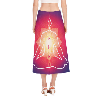 Mandala Chakras Aura Print Side Slit Midi Skirt
