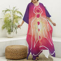 Mandala Chakras Aura Print Silk V-Neck Kaftan Dress
