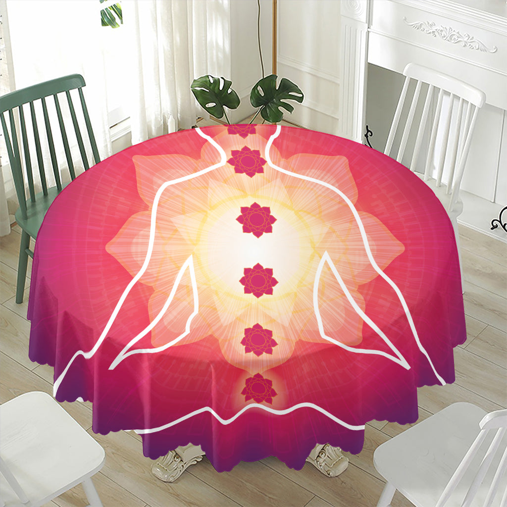 Mandala Chakras Aura Print Waterproof Round Tablecloth