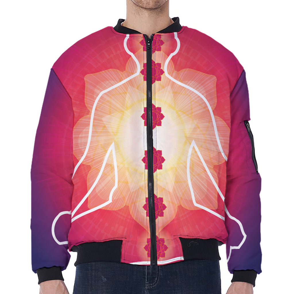 Mandala Chakras Aura Print Zip Sleeve Bomber Jacket