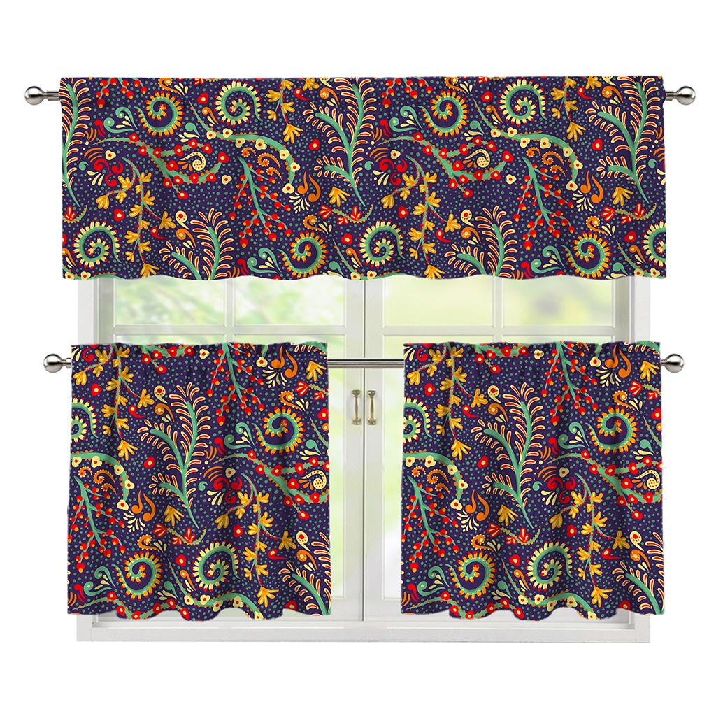 Mandala Floral Bohemian Pattern Print 3 Piece Kitchen Curtains