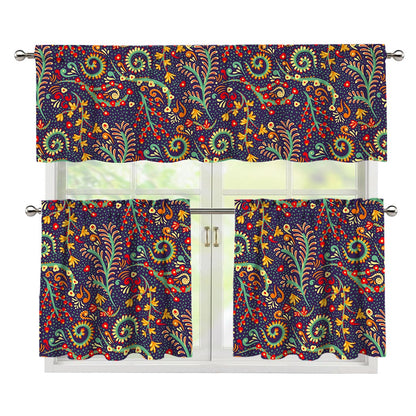 Mandala Floral Bohemian Pattern Print 3 Piece Kitchen Curtains