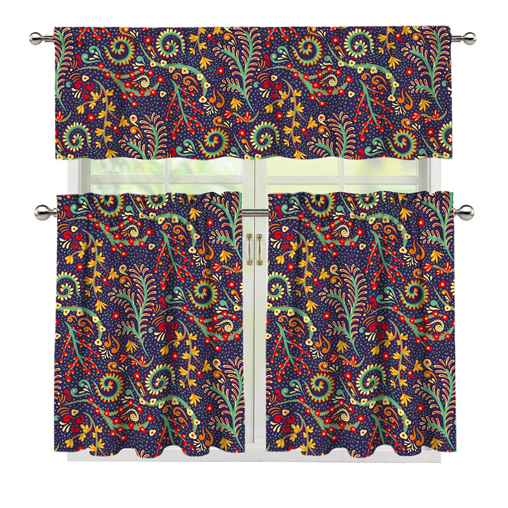 Mandala Floral Bohemian Pattern Print 3 Piece Kitchen Curtains