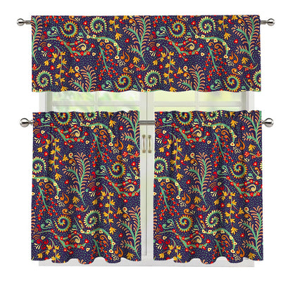 Mandala Floral Bohemian Pattern Print 3 Piece Kitchen Curtains