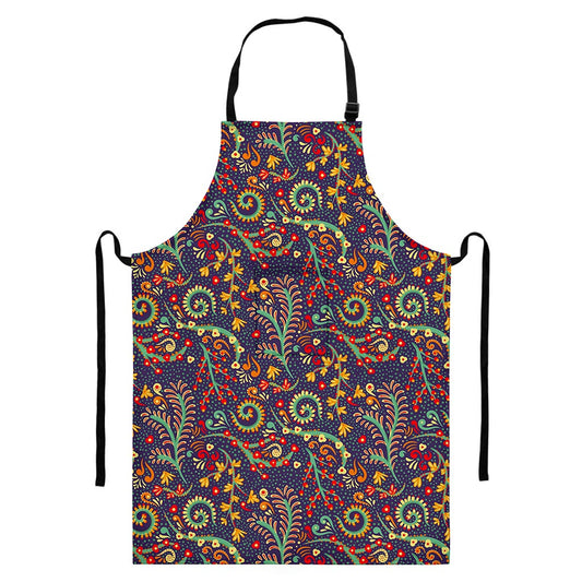 Mandala Floral Bohemian Pattern Print Bib Apron With Pocket