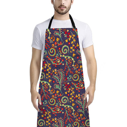 Mandala Floral Bohemian Pattern Print Bib Apron With Pocket