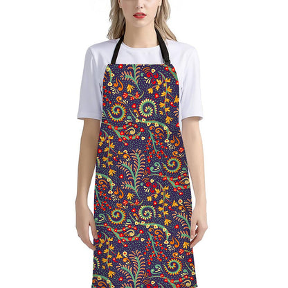 Mandala Floral Bohemian Pattern Print Bib Apron With Pocket