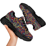Mandala Floral Bohemian Pattern Print Black Chunky Shoes
