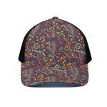 Mandala Floral Bohemian Pattern Print Black Mesh Trucker Cap