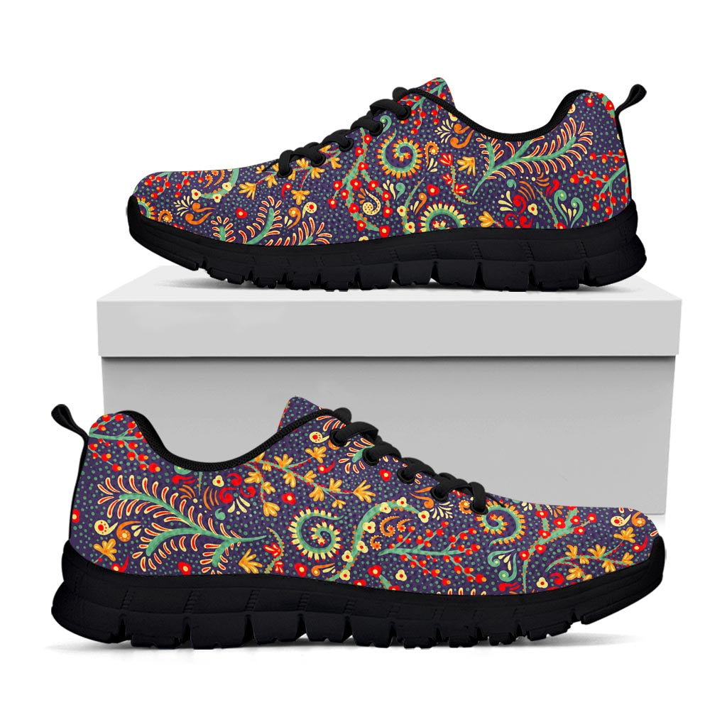 Mandala Floral Bohemian Pattern Print Black Running Shoes