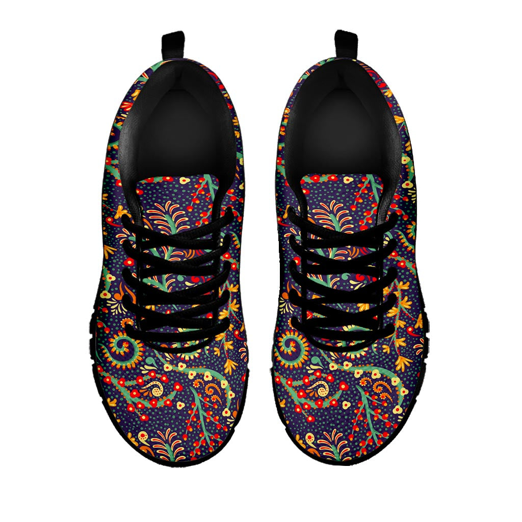 Mandala Floral Bohemian Pattern Print Black Running Shoes