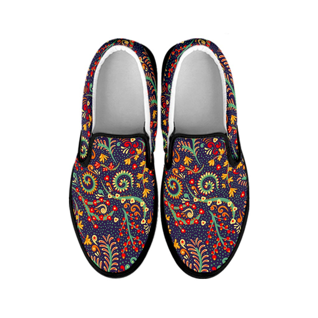 Mandala Floral Bohemian Pattern Print Black Slip On Sneakers