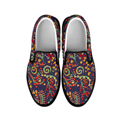 Mandala Floral Bohemian Pattern Print Black Slip On Sneakers