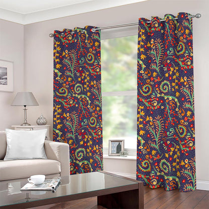 Mandala Floral Bohemian Pattern Print Blackout Grommet Curtains
