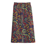 Mandala Floral Bohemian Pattern Print Cotton Front Slit Maxi Skirt