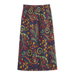 Mandala Floral Bohemian Pattern Print Cotton Front Slit Maxi Skirt