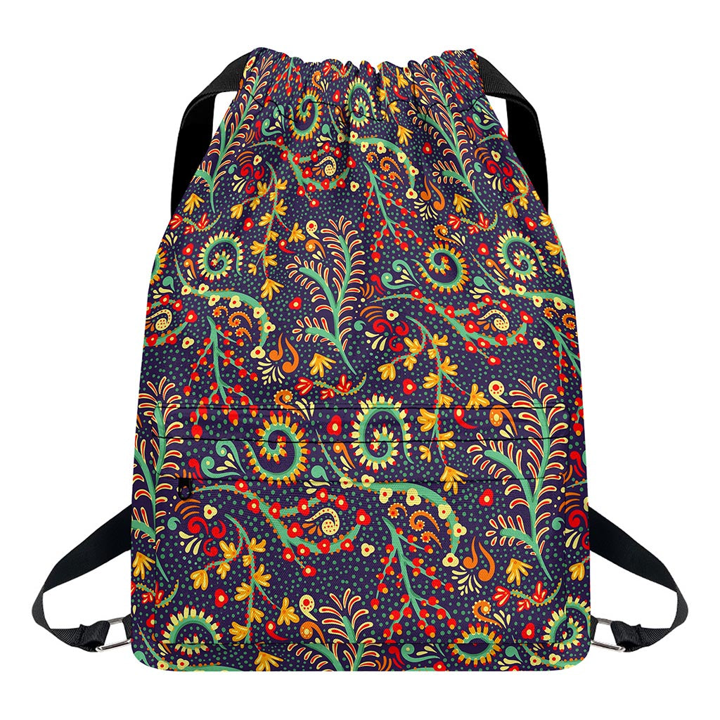 Mandala Floral Bohemian Pattern Print Drawstring Backpack
