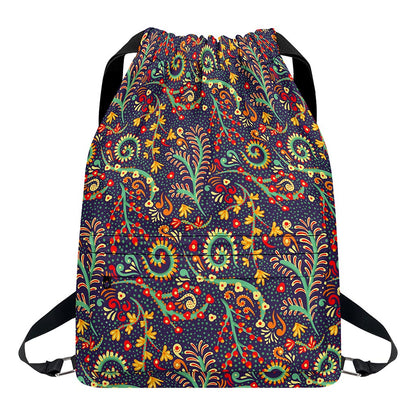 Mandala Floral Bohemian Pattern Print Drawstring Backpack