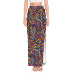Mandala Floral Bohemian Pattern Print High Slit Maxi Skirt