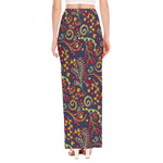 Mandala Floral Bohemian Pattern Print High Slit Maxi Skirt