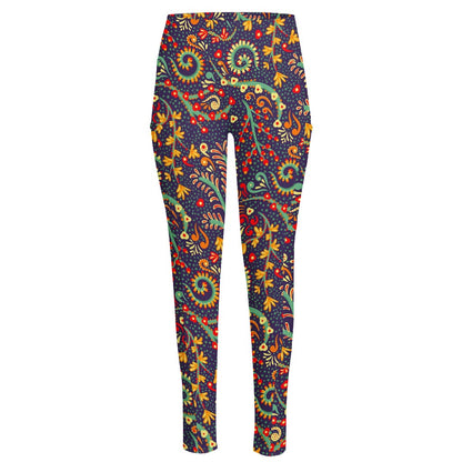 Mandala Floral Bohemian Pattern Print High-Waisted Pocket Leggings