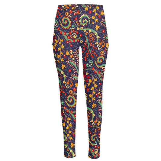 Mandala Floral Bohemian Pattern Print High-Waisted Pocket Leggings
