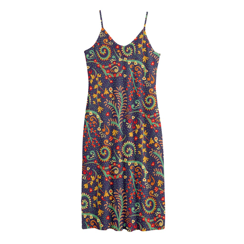 Mandala Floral Bohemian Pattern Print Jersey Midi Cami Dress