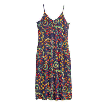 Mandala Floral Bohemian Pattern Print Jersey Midi Cami Dress