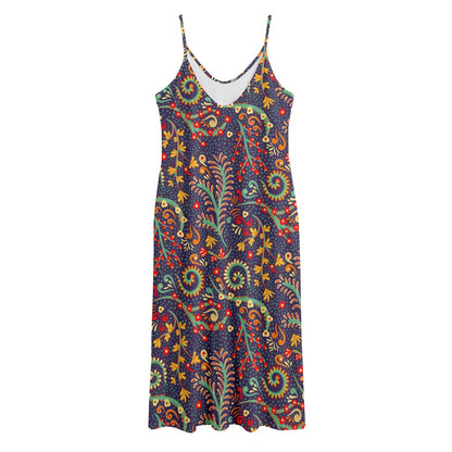Mandala Floral Bohemian Pattern Print Jersey Midi Cami Dress