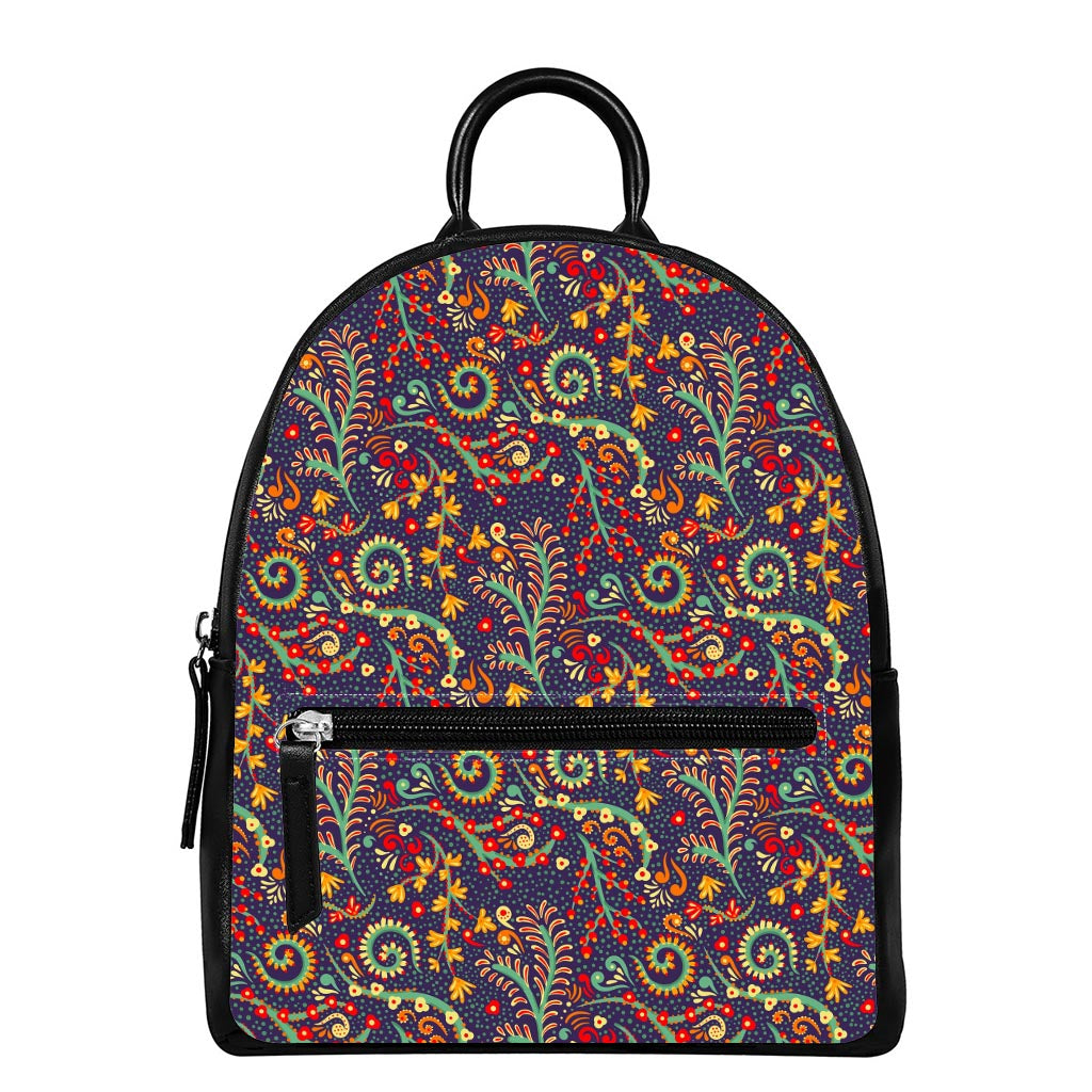 Mandala Floral Bohemian Pattern Print Leather Backpack