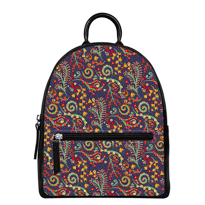 Mandala Floral Bohemian Pattern Print Leather Backpack