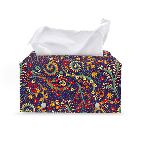 Mandala Floral Bohemian Pattern Print Leather Tissue Box Cover