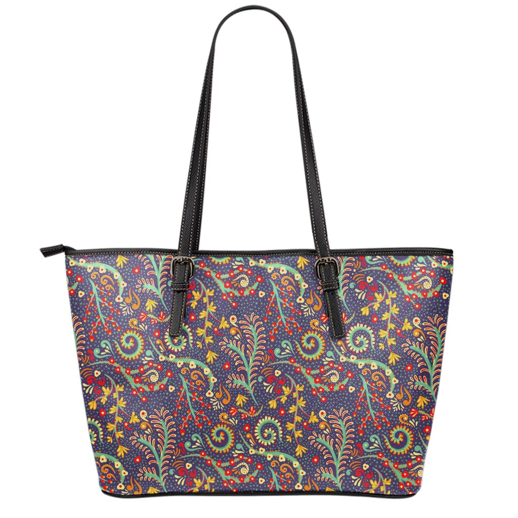 Mandala Floral Bohemian Pattern Print Leather Tote Bag