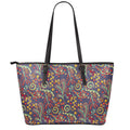 Mandala Floral Bohemian Pattern Print Leather Tote Bag With Zipper