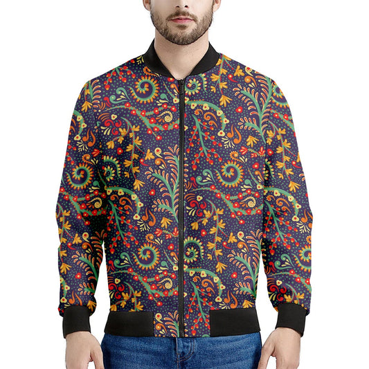 Mandala Floral Bohemian Pattern Print Men's Bomber Jacket