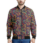 Mandala Floral Bohemian Pattern Print Men's Bomber Jacket