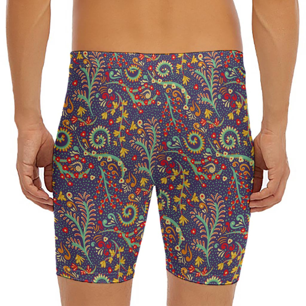 Mandala Floral Bohemian Pattern Print Men's Long Boxer Briefs