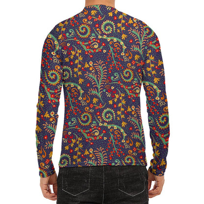 Mandala Floral Bohemian Pattern Print Men's Long Sleeve Rash Guard
