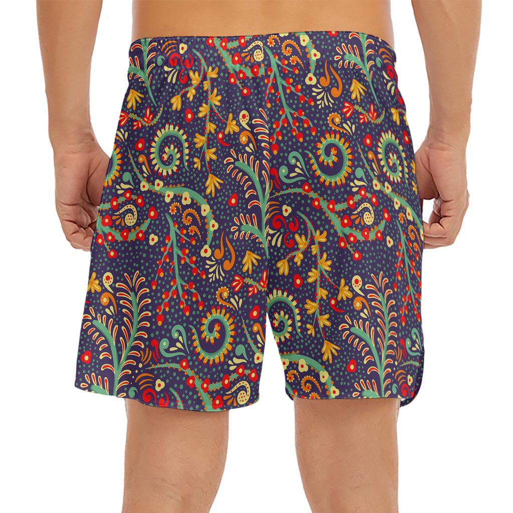 Mandala Floral Bohemian Pattern Print Men's Split Running Shorts
