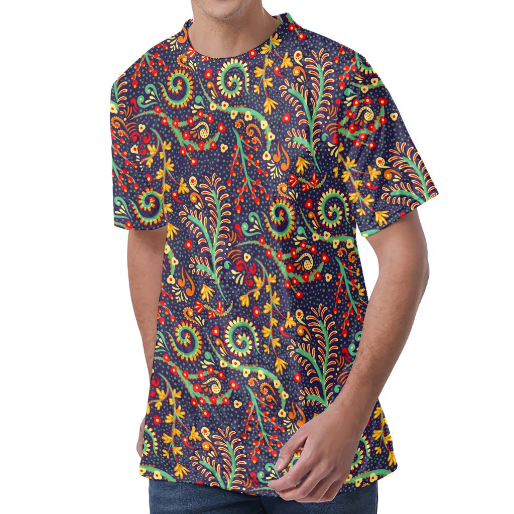 Mandala Floral Bohemian Pattern Print Men's Velvet T-Shirt