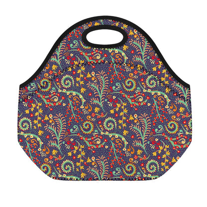 Mandala Floral Bohemian Pattern Print Neoprene Lunch Bag