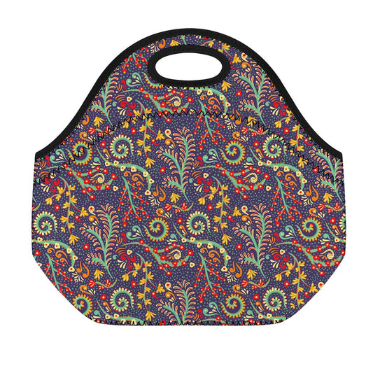 Mandala Floral Bohemian Pattern Print Neoprene Lunch Bag