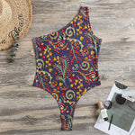 Mandala Floral Bohemian Pattern Print One Shoulder Bodysuit