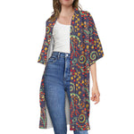 Mandala Floral Bohemian Pattern Print Open Front Beach Cover Up