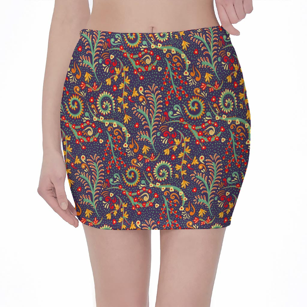Mandala Floral Bohemian Pattern Print Pencil Mini Skirt