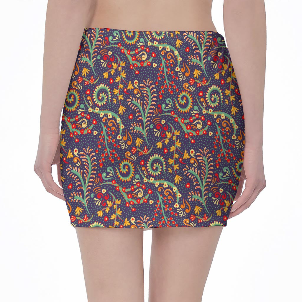 Mandala Floral Bohemian Pattern Print Pencil Mini Skirt