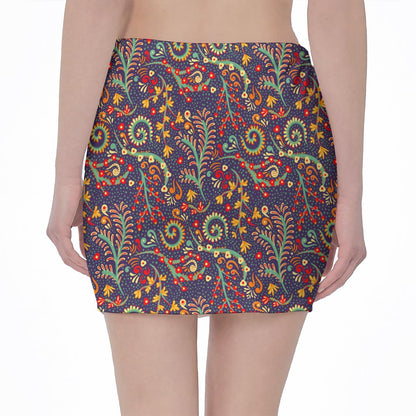 Mandala Floral Bohemian Pattern Print Pencil Mini Skirt