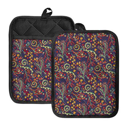 Mandala Floral Bohemian Pattern Print Pot Holders With Pocket